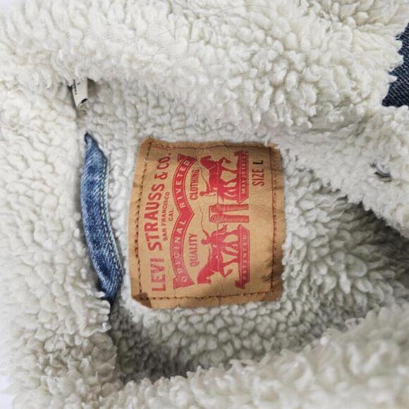 Vintage Levis Men's Denim Jacket Size L Sherpa Lined Stone Washed Trucker Coat - Picture 8 of 8